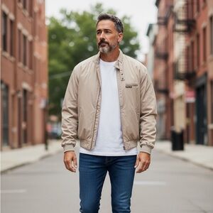 PRISTINE VINTAGE Members Only Tan Microfiber Bomber Jacket